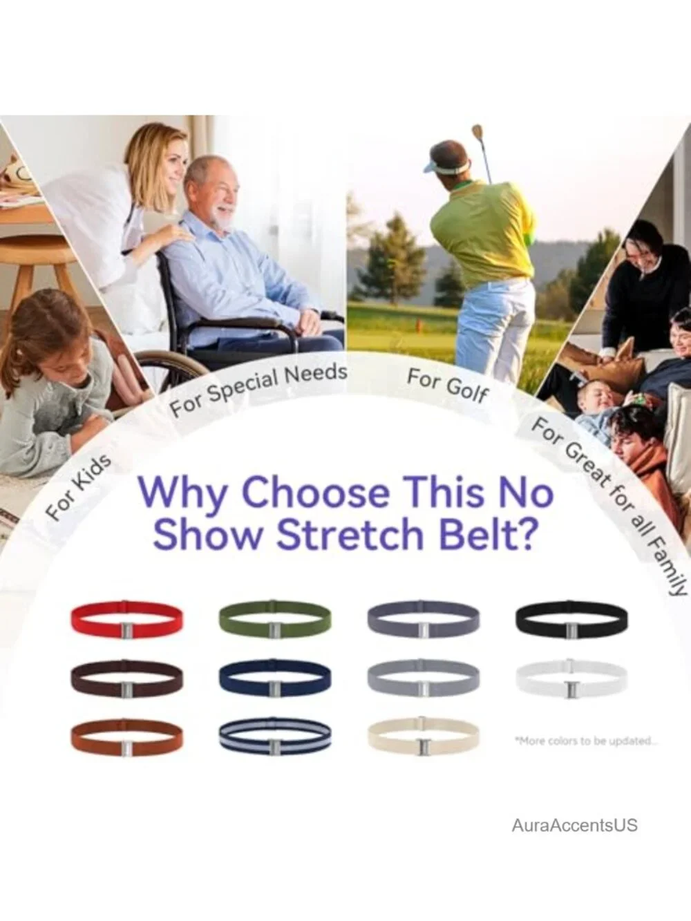No Show Elastic Belt with Invisible Flat Buckle Stretch Web Strap for Jeans